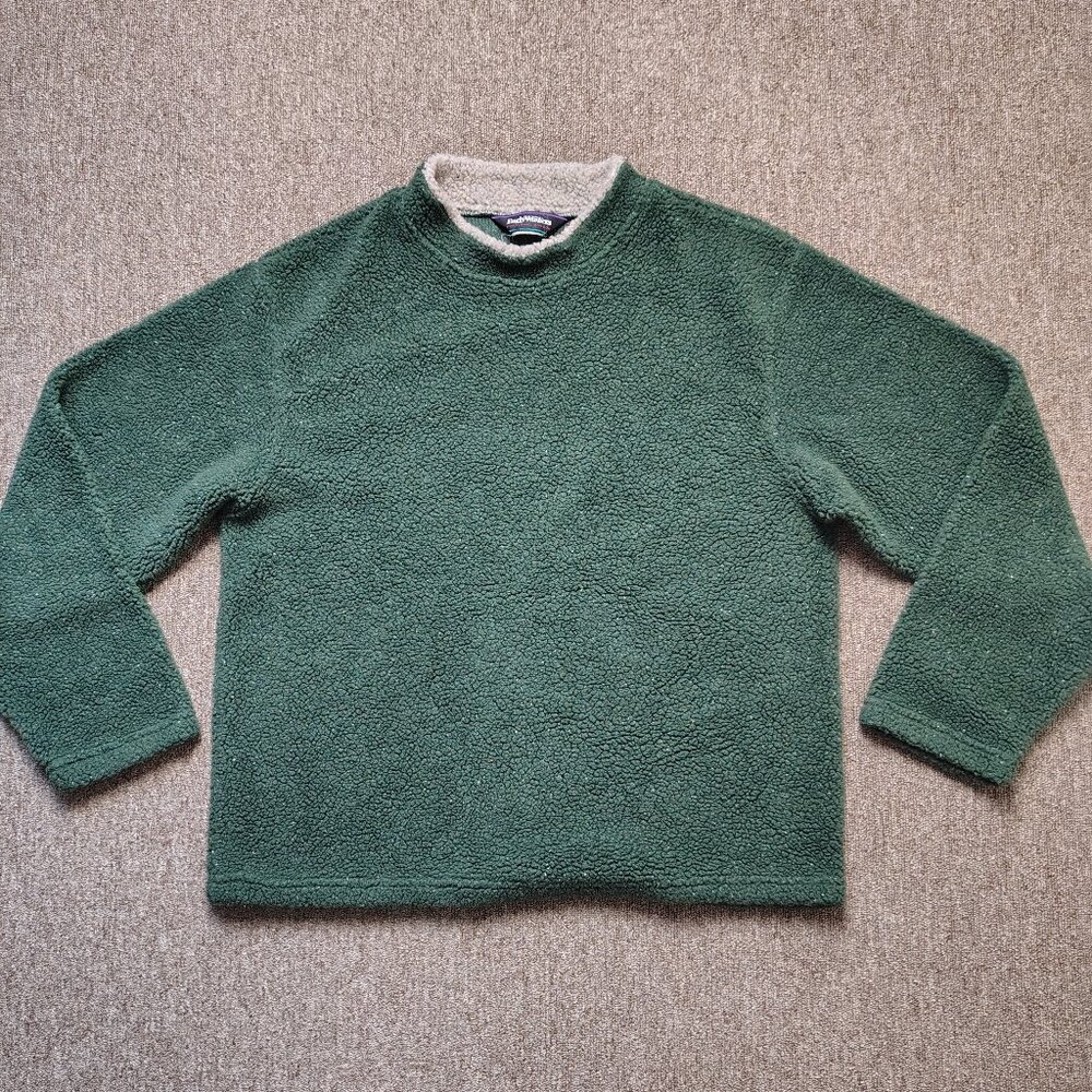 Vintage EARLY WINTERS Pullover Men M Green Sherpa Fleece Polyester Blend Outdoor